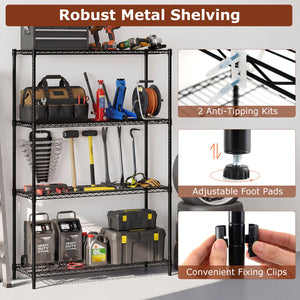 Set of 2 4-Tier Metal Storage Shelving Unit with V-Shaped Wire Rack-Black view 8