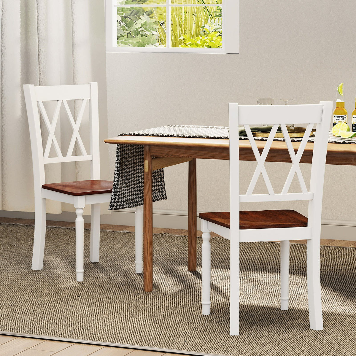 Set of 2 Wooden Farmhouse Kitchen Chairs with Rubber Wood Seat-2 Pieces view 2