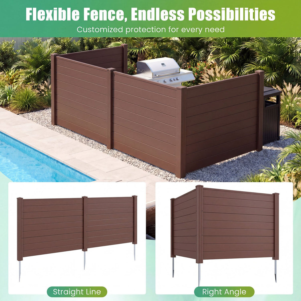 Set of 2 48 x 38 Inch Air Conditioner Fence 2 Panels with Metal Ground Stakes-Brown view 6