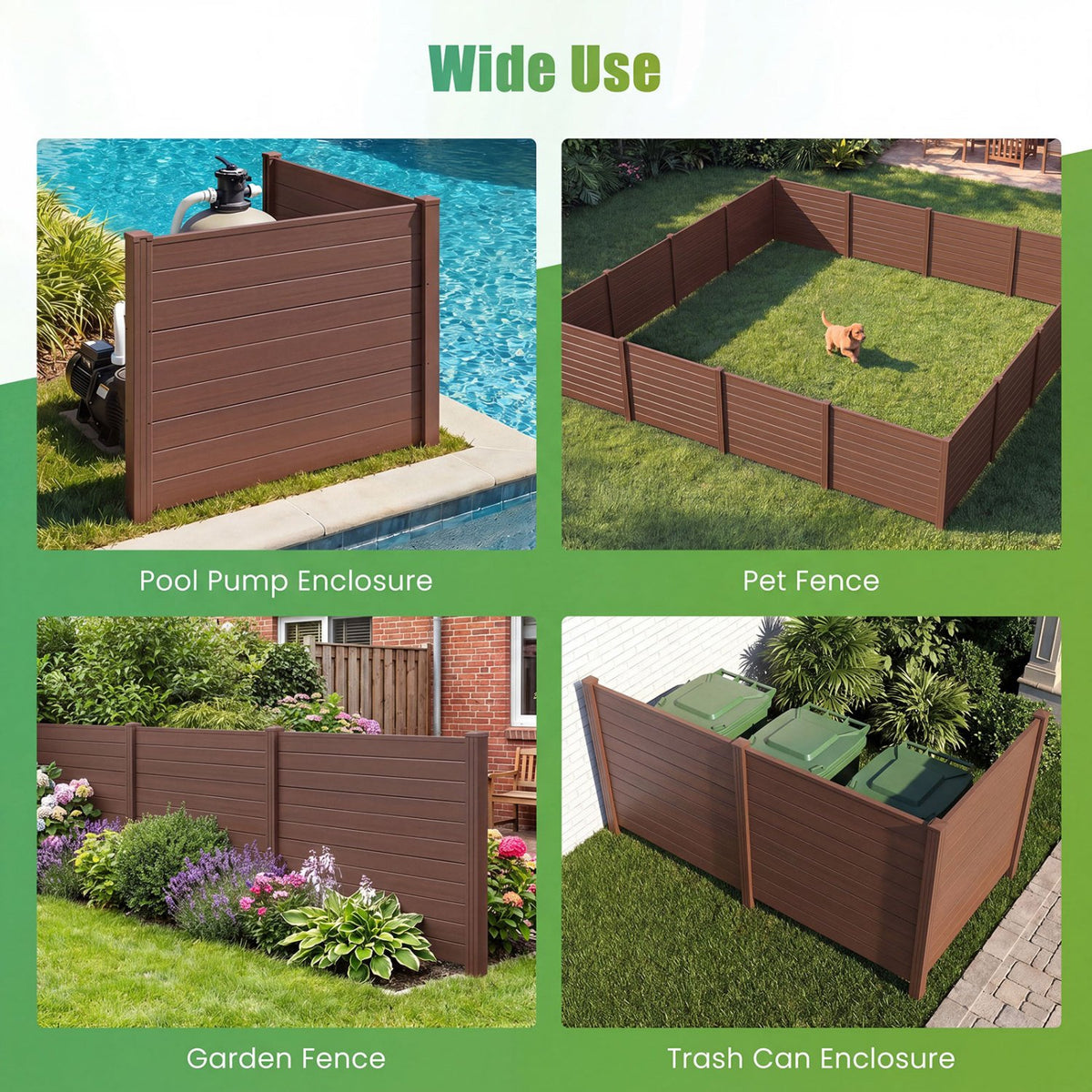 Set of 2 48 x 38 Inch Air Conditioner Fence 2 Panels with Metal Ground Stakes-Brown view 7