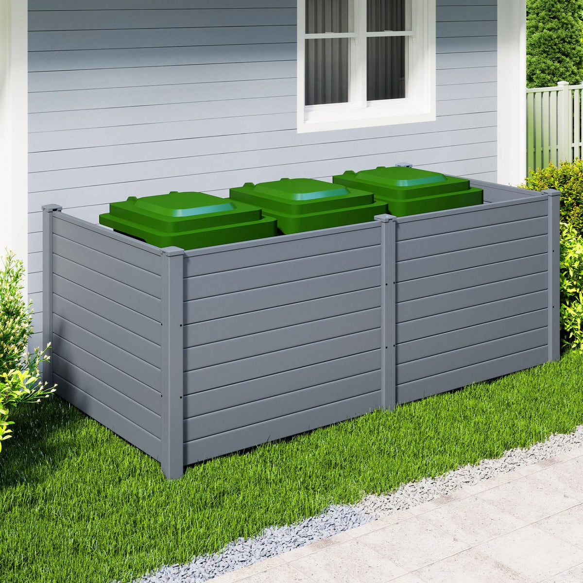 Set of 2 48 x 38 Inch Air Conditioner Fence 2 Panels with Metal Ground Stakes-Gray view 2