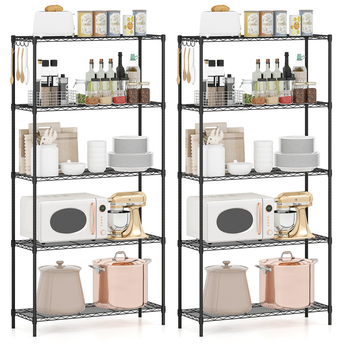 Set of 2 5-Tier Metal Storage Shelving Unit with V-Shaped Wire Rack and 1250 LBS Capacity-Black