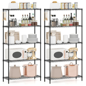 Set of 2 5-Tier Metal Storage Shelving Unit with V-Shaped Wire Rack and 1250 LBS Capacity-Black