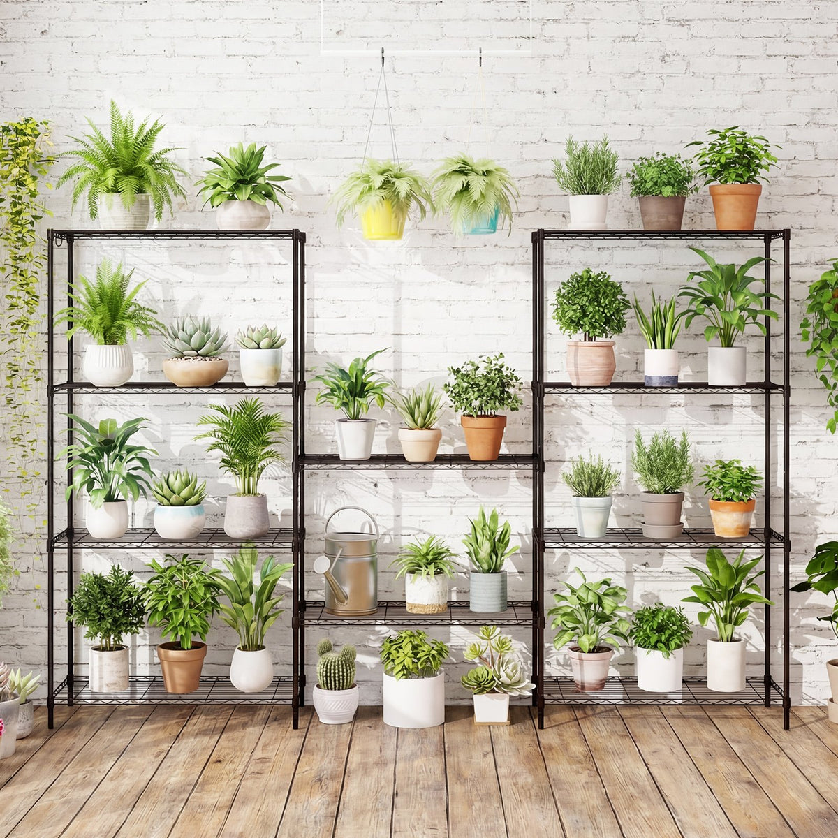 Set of 2 5-Tier Metal Storage Shelving Unit with V-Shaped Wire Rack and 1250 LBS Capacity-Black view 2