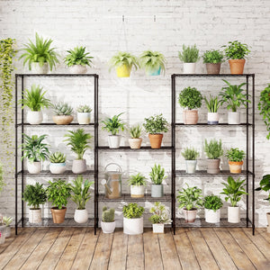 Set of 2 5-Tier Metal Storage Shelving Unit with V-Shaped Wire Rack and 1250 LBS Capacity-Black view 2