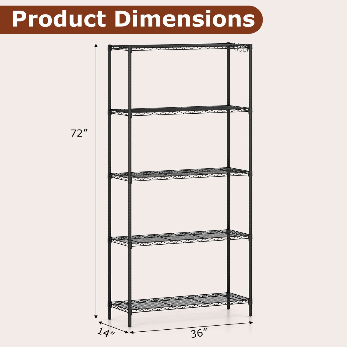 Set of 2 5-Tier Metal Storage Shelving Unit with V-Shaped Wire Rack and 1250 LBS Capacity-Black view 3