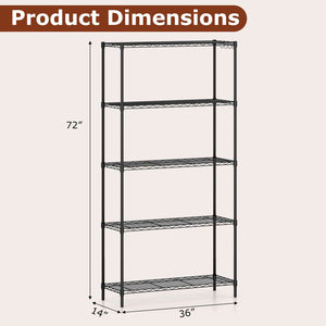 Set of 2 5-Tier Metal Storage Shelving Unit with V-Shaped Wire Rack and 1250 LBS Capacity-Black view 3