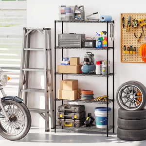 Set of 2 5-Tier Metal Storage Shelving Unit with V-Shaped Wire Rack and 1250 LBS Capacity-Black view 5