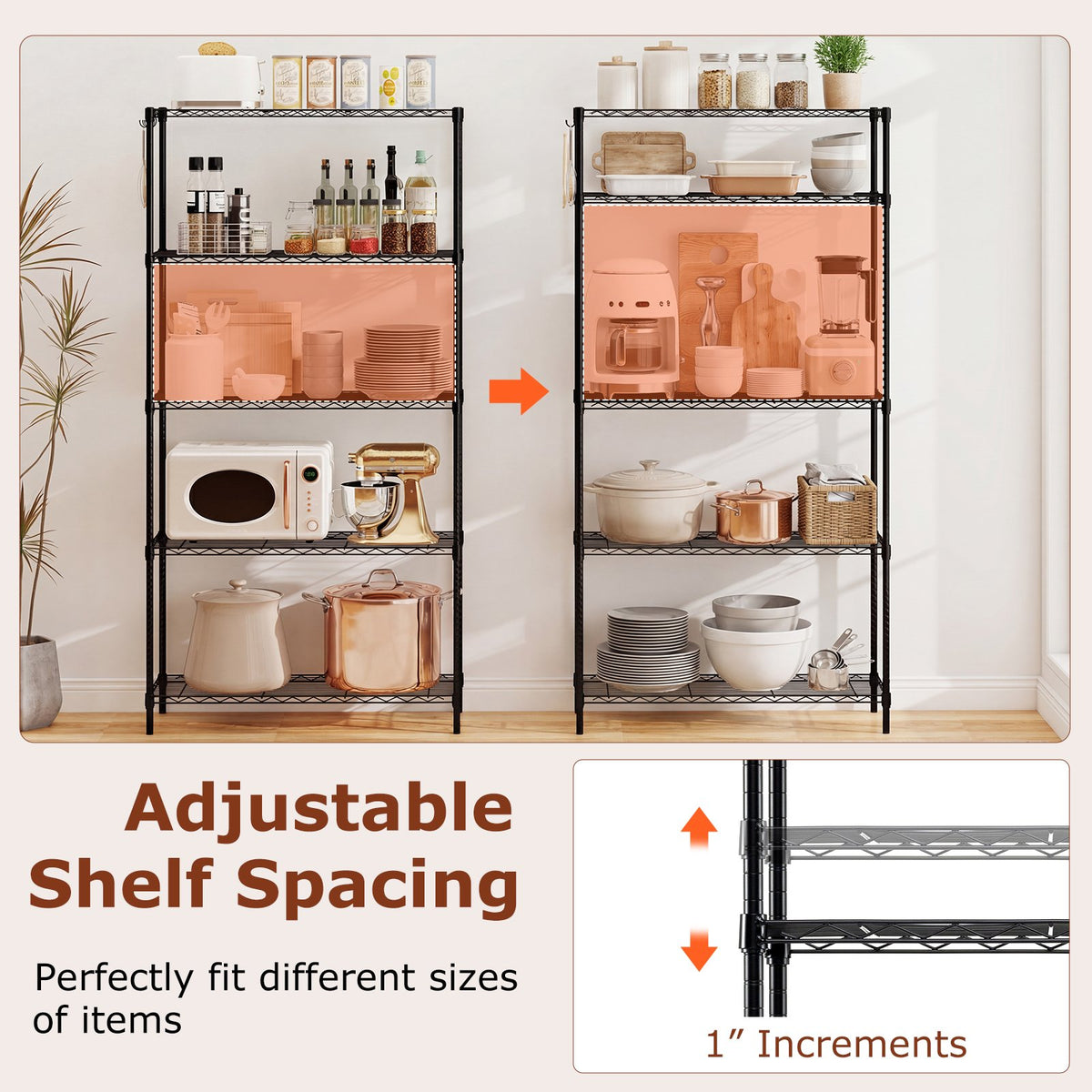 Set of 2 5-Tier Metal Storage Shelving Unit with V-Shaped Wire Rack and 1250 LBS Capacity-Black view 7