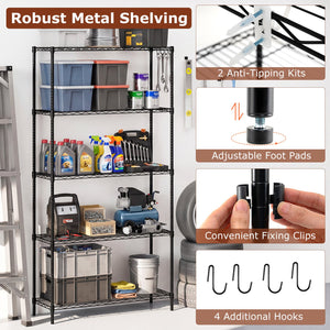 Set of 2 5-Tier Metal Storage Shelving Unit with V-Shaped Wire Rack and 1250 LBS Capacity-Black view 8
