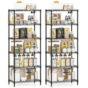 Set of 2 6-Tier Metal Storage Shelving Unit with V-Shaped Wire Rack and 900 LBS Capacity-Black