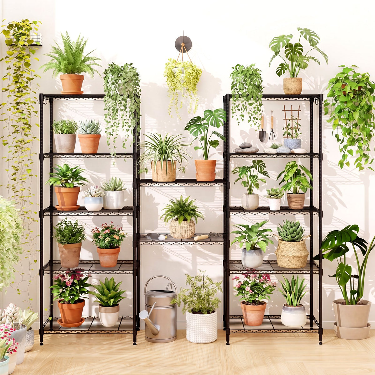 Set of 2 6-Tier Metal Storage Shelving Unit with V-Shaped Wire Rack and 900 LBS Capacity-Black view 2