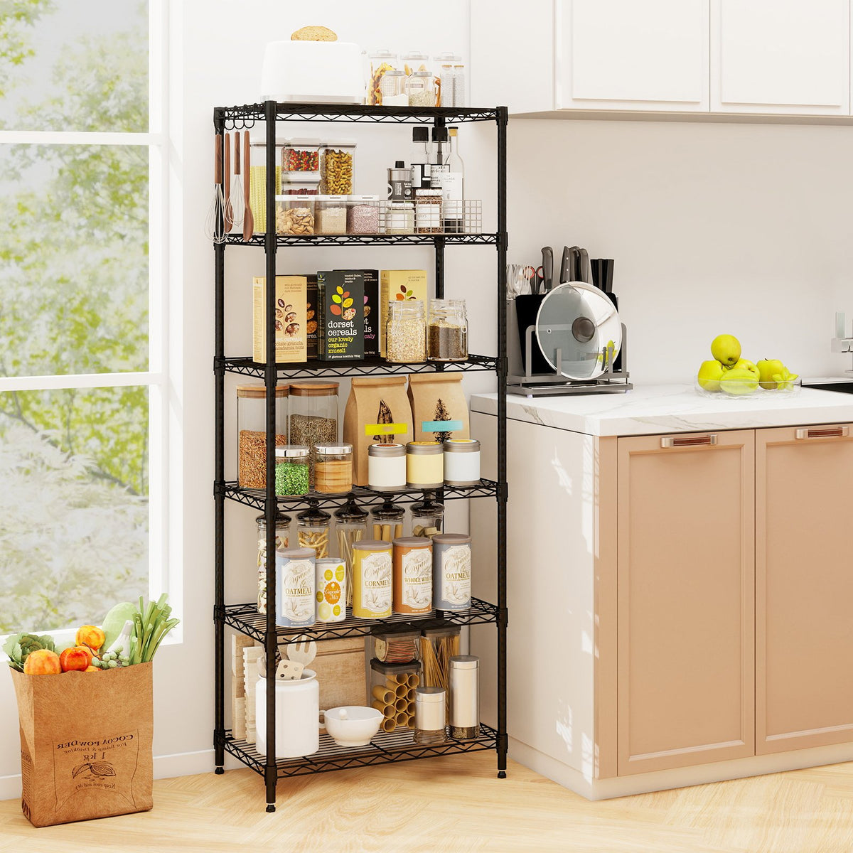 Set of 2 6-Tier Metal Storage Shelving Unit with V-Shaped Wire Rack and 900 LBS Capacity-Black view 4