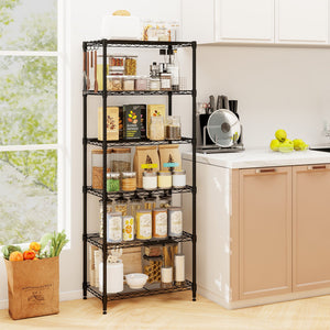 Set of 2 6-Tier Metal Storage Shelving Unit with V-Shaped Wire Rack and 900 LBS Capacity-Black view 4