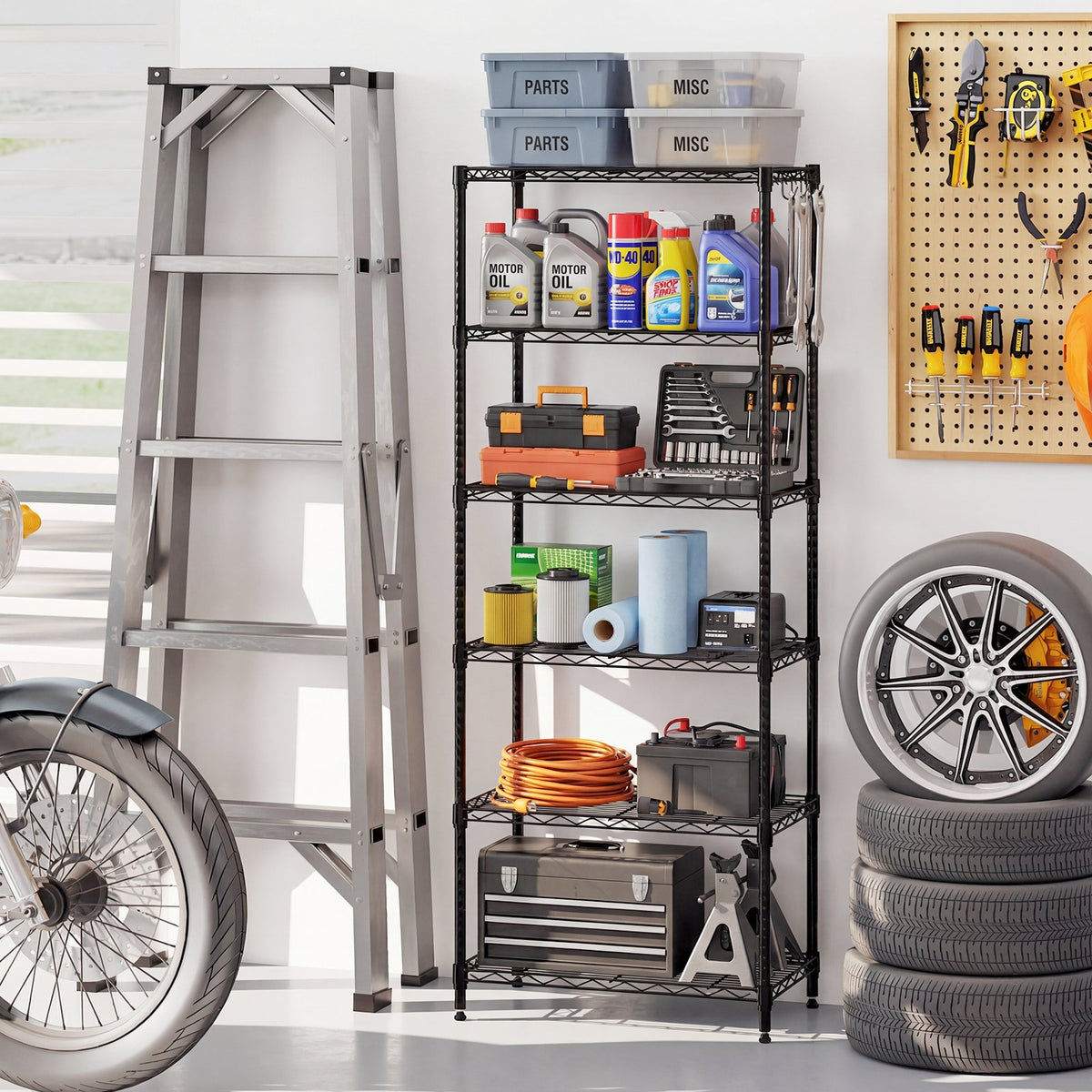 Set of 2 6-Tier Metal Storage Shelving Unit with V-Shaped Wire Rack and 900 LBS Capacity-Black view 5