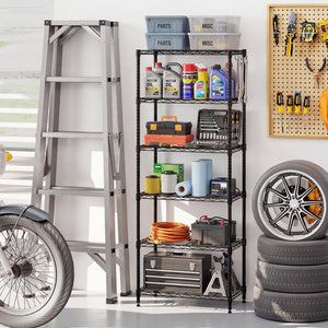 Set of 2 6-Tier Metal Storage Shelving Unit with V-Shaped Wire Rack and 900 LBS Capacity-Black view 5