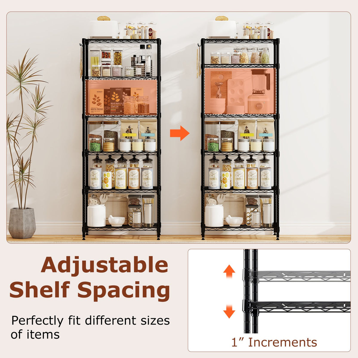 Set of 2 6-Tier Metal Storage Shelving Unit with V-Shaped Wire Rack and 900 LBS Capacity-Black view 7