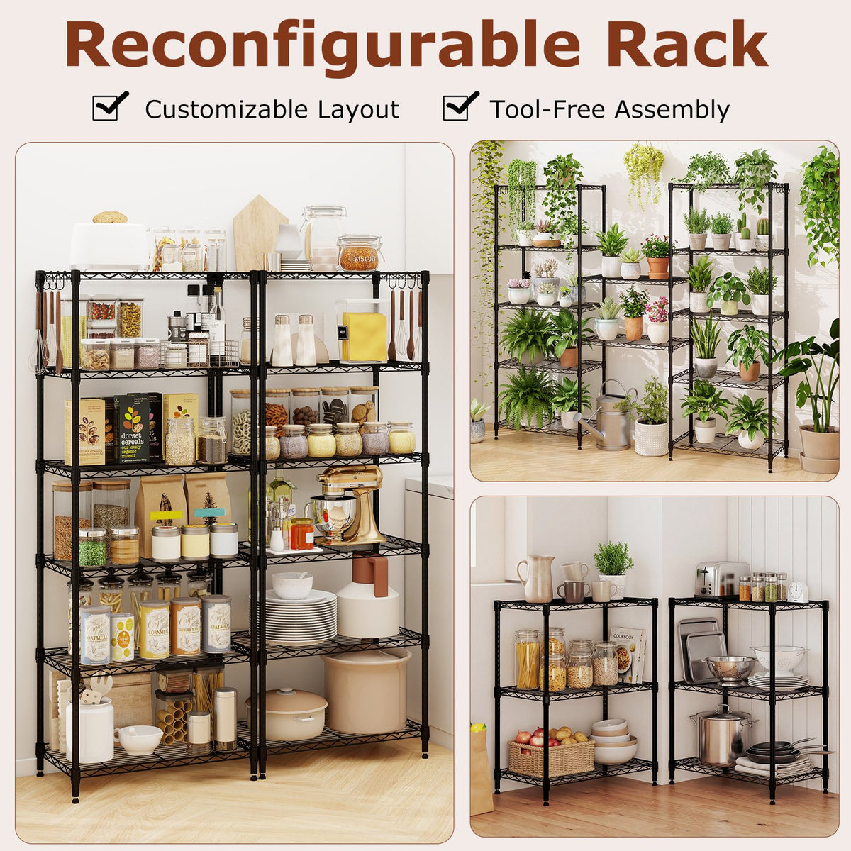Set of 2 6-Tier Metal Storage Shelving Unit with V-Shaped Wire Rack and 900 LBS Capacity-Black view 9