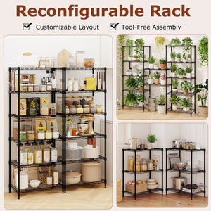 Set of 2 6-Tier Metal Storage Shelving Unit with V-Shaped Wire Rack and 900 LBS Capacity-Black view 9