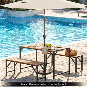 Set of 2 Acacia Wood Outdoor Bench 47.5 inches with Slatted Seat for Backyard view 2