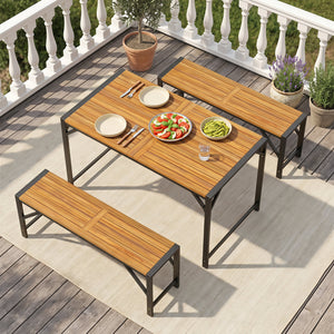Set of 2 Acacia Wood Outdoor Bench 47.5 inches with Slatted Seat for Backyard view 5