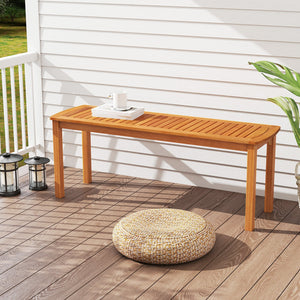 Set of 2 Acacia wood outdoor bench with slatted seat for garden view 2
