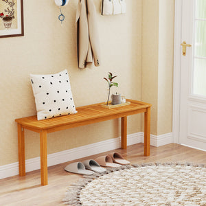 Set of 2 Acacia wood outdoor bench with slatted seat for garden view 3