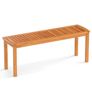 Set of 2 Acacia wood outdoor bench with slatted seat for garden view 4