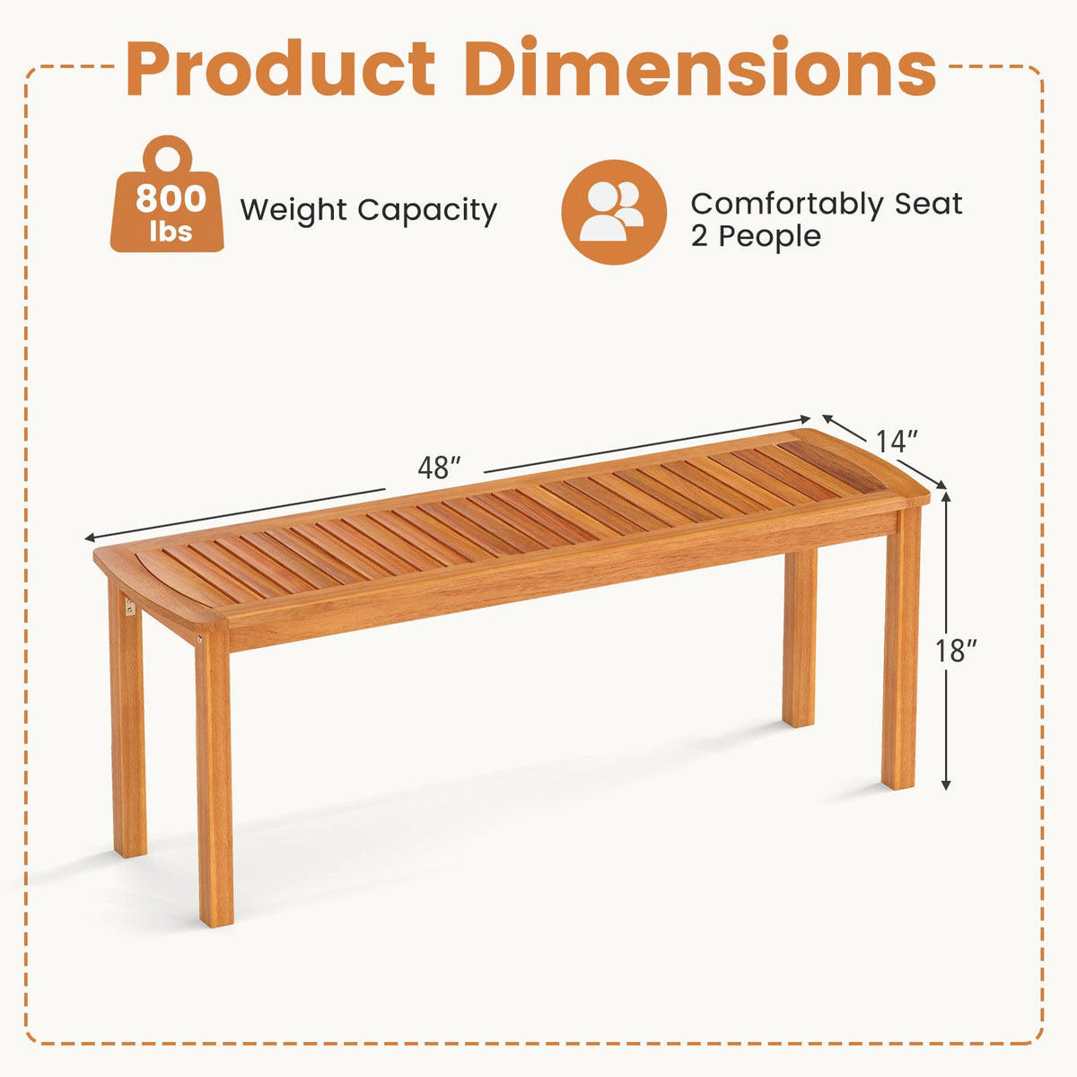 Set of 2 Acacia wood outdoor bench with slatted seat for garden view 5