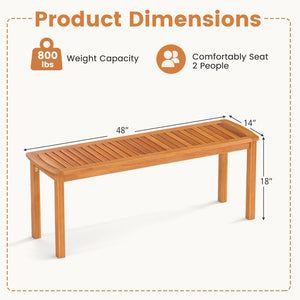 Set of 2 Acacia wood outdoor bench with slatted seat for garden view 5