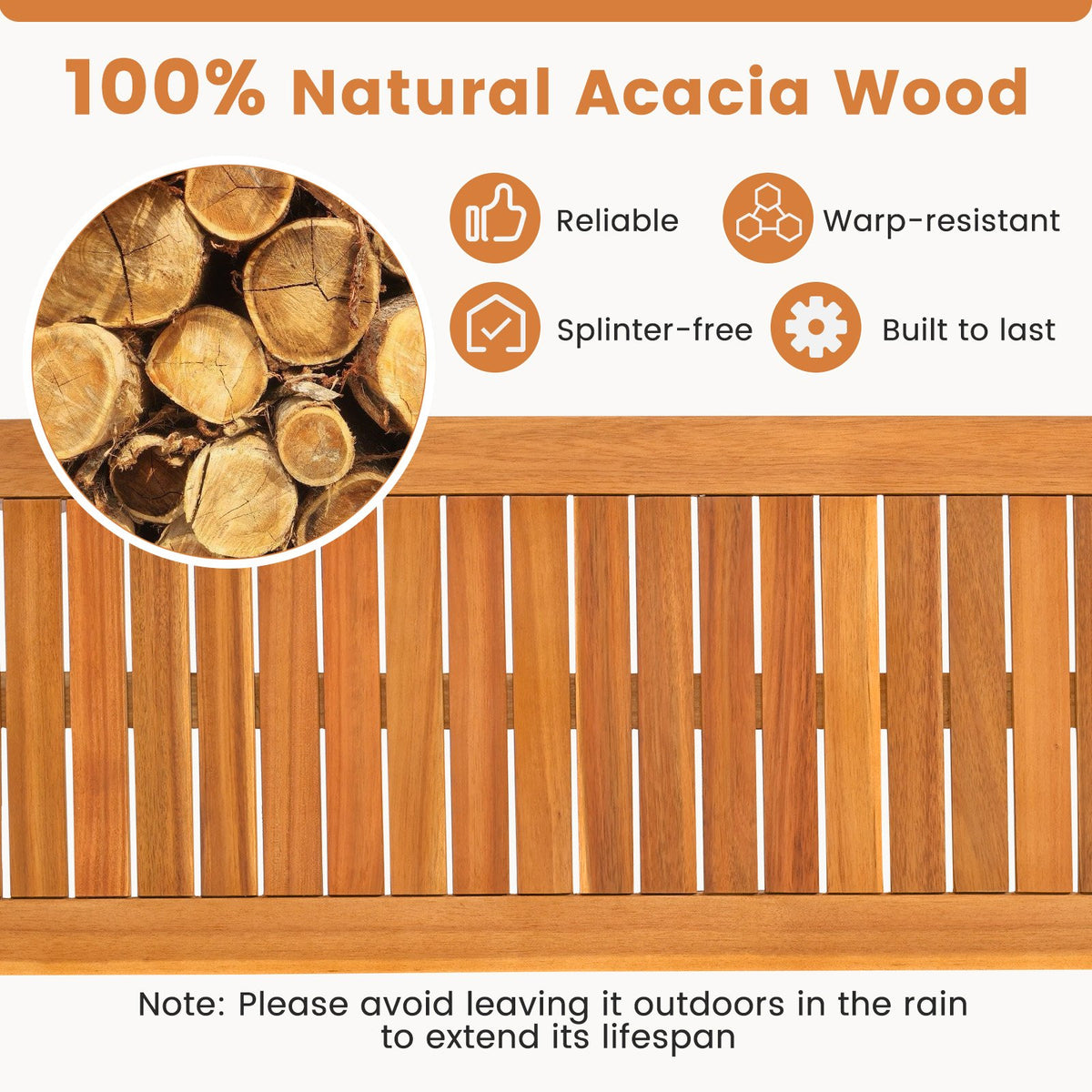 Set of 2 Acacia wood outdoor bench with slatted seat for garden view 6
