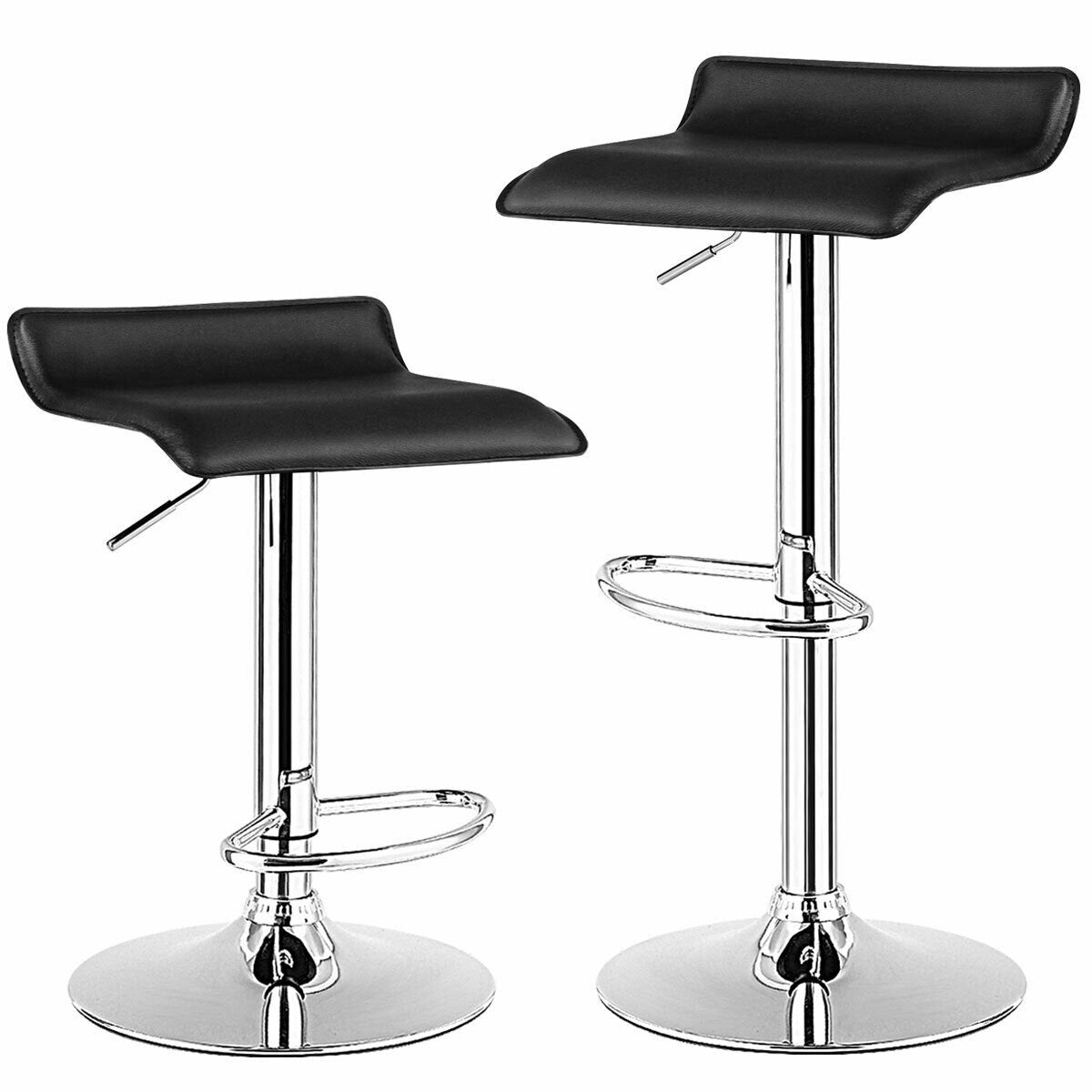 Set of 2 Adjustable PU Leather Backless Bar Stools-Black view 4