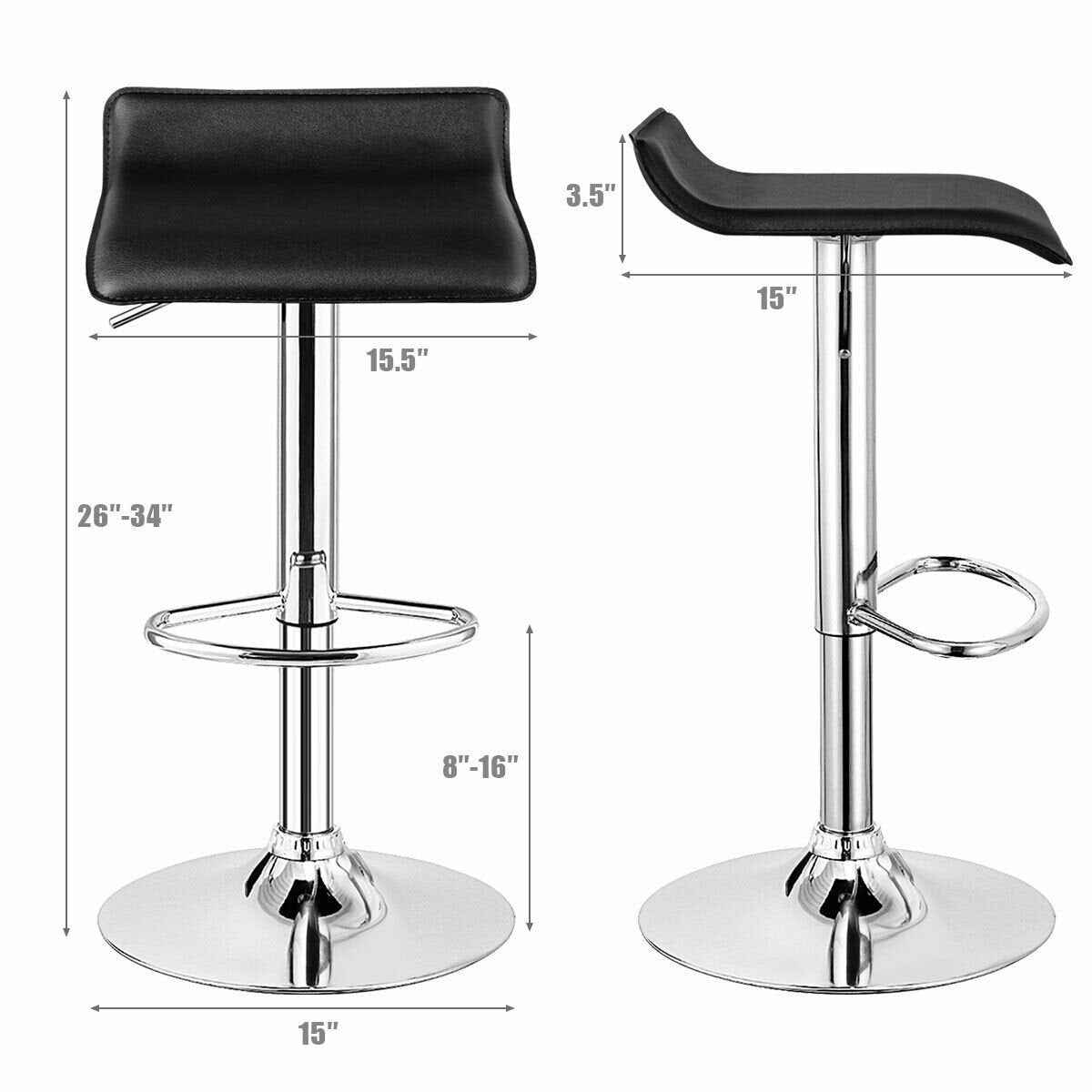 Set of 2 Adjustable PU Leather Backless Bar Stools-Black view 5