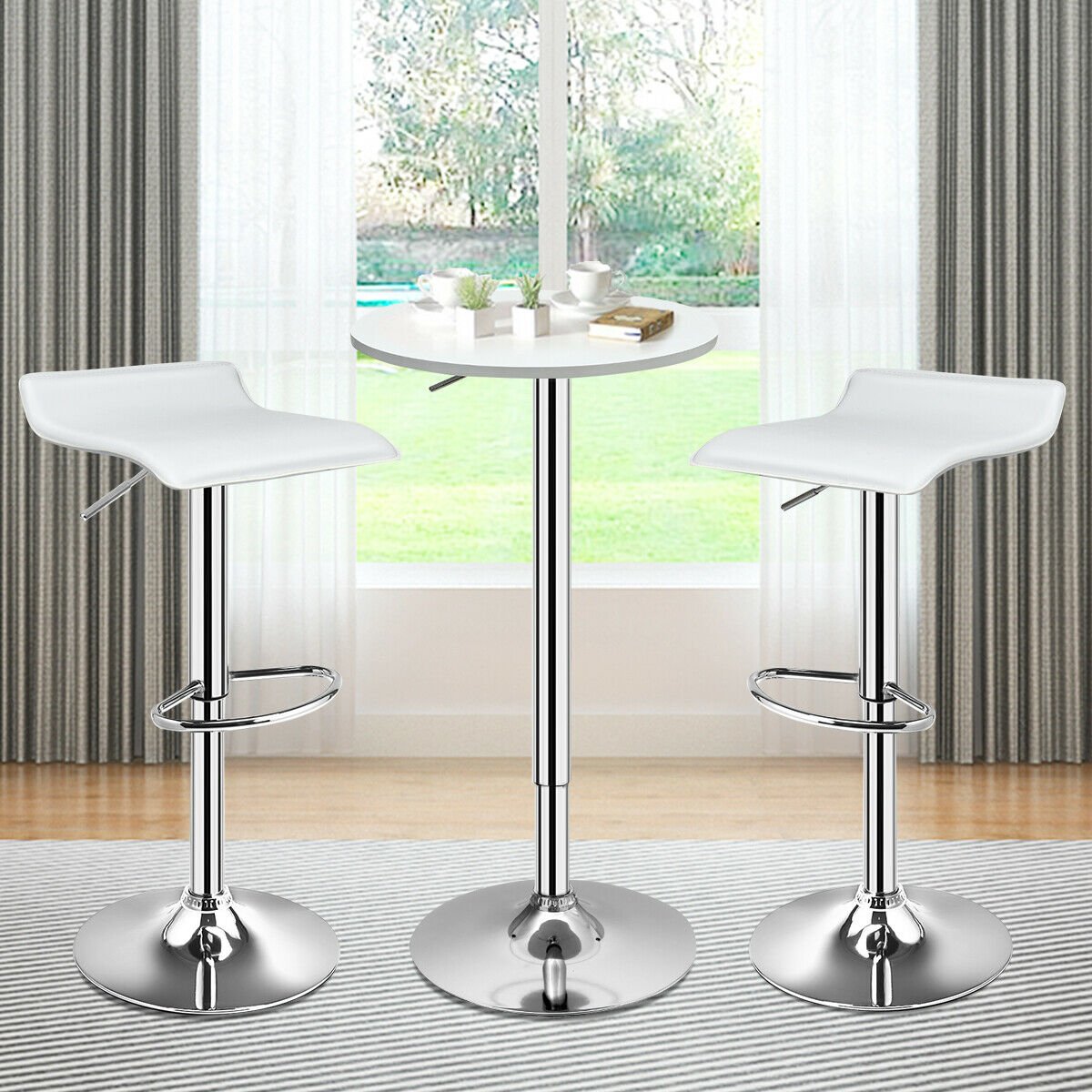 Set of 2 Adjustable PU Leather Backless Bar Stools-White view 2