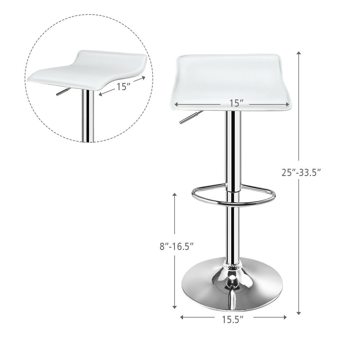 Set of 2 Adjustable PU Leather Backless Bar Stools-White view 5
