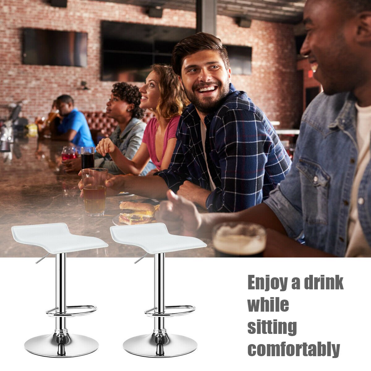 Set of 2 Adjustable PU Leather Backless Bar Stools-White view 6