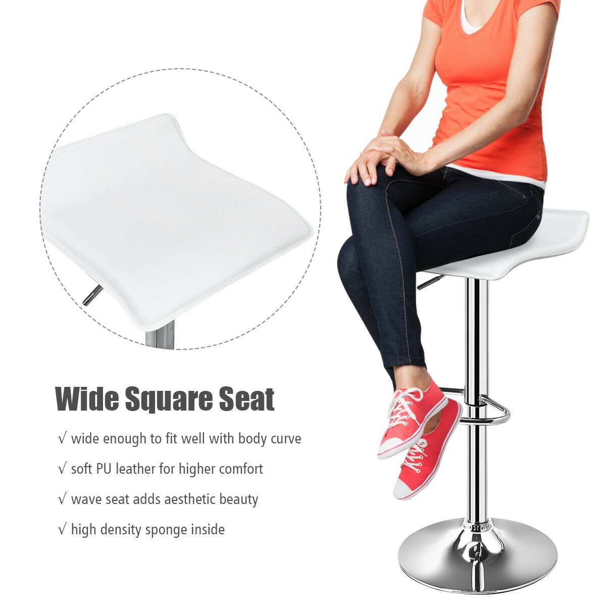 Set of 2 Adjustable PU Leather Backless Bar Stools-White view 9