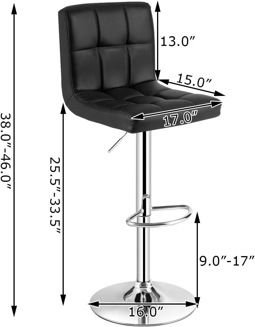 Set of 2 Square Swivel Adjustable PU Leather Bar Stools with Back and Footrest-Black view 4