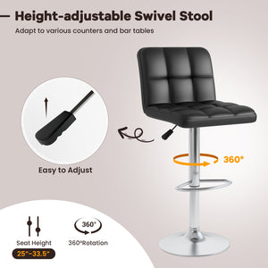Set of 2 Square Swivel Adjustable PU Leather Bar Stools with Back and Footrest-Black view 6