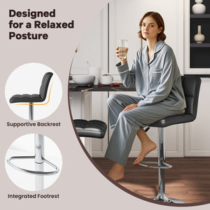Set of 2 Square Swivel Adjustable PU Leather Bar Stools with Back and Footrest-Black view 8