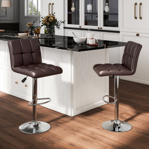 Set of 2 Square Swivel Adjustable PU Leather Bar Stools with Back and Footrest-Coffee view 3