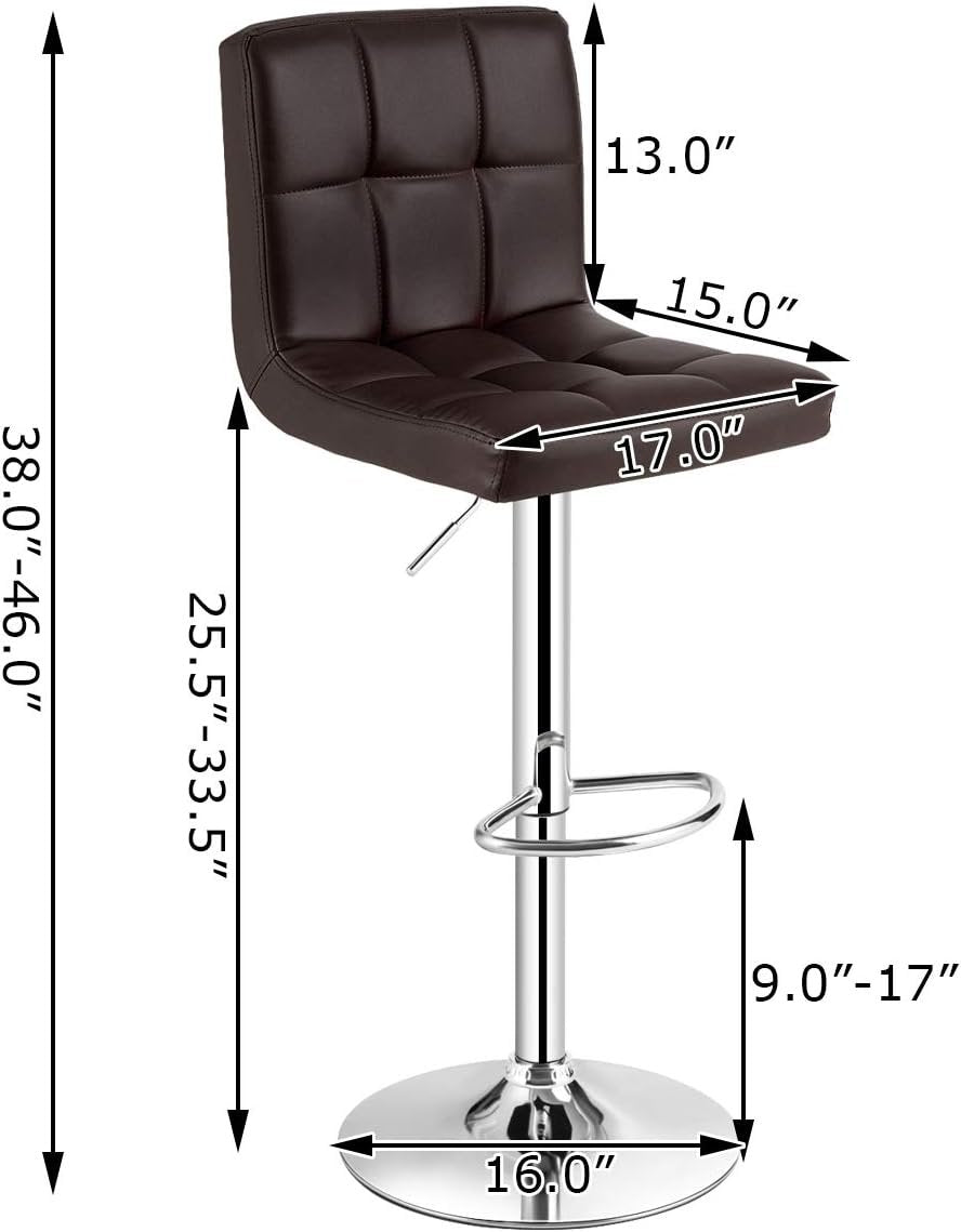 Set of 2 Square Swivel Adjustable PU Leather Bar Stools with Back and Footrest-Coffee view 4