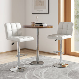 Set of 2 Square Swivel Adjustable PU Leather Bar Stools with Back and Footrest-White view 2