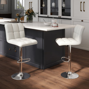 Set of 2 Square Swivel Adjustable PU Leather Bar Stools with Back and Footrest-White view 3