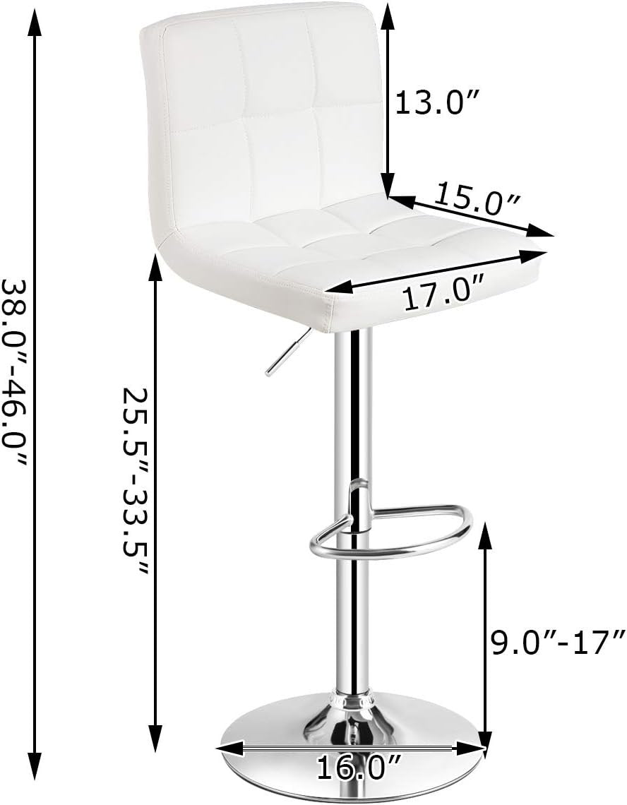 Set of 2 Square Swivel Adjustable PU Leather Bar Stools with Back and Footrest-White view 4
