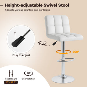 Set of 2 Square Swivel Adjustable PU Leather Bar Stools with Back and Footrest-White view 8