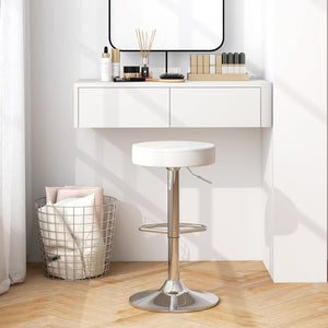 Set of 2 Adjustable Round PU Leather Swivel Barstool with Chrome Footrest-White view 3