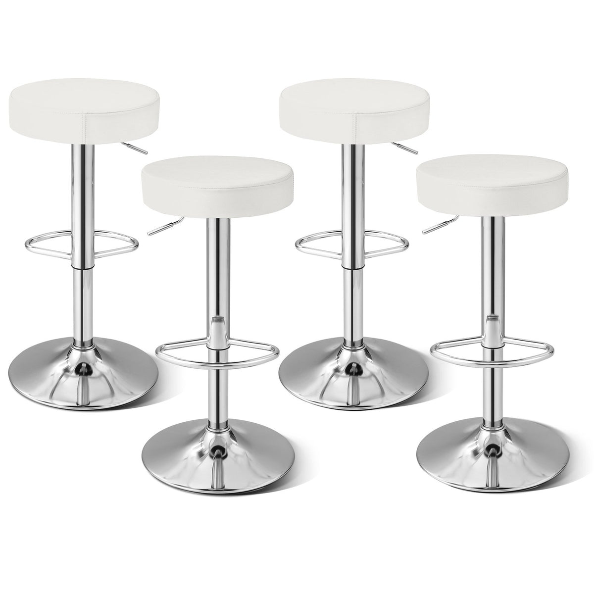 Set of 2 Adjustable Round PU Leather Swivel Barstool with Chrome Footrest-White view 4