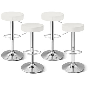 Set of 2 Adjustable Round PU Leather Swivel Barstool with Chrome Footrest-White view 4