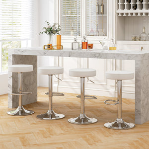 Set of 2 Adjustable Round PU Leather Swivel Barstool with Chrome Footrest-White view 6